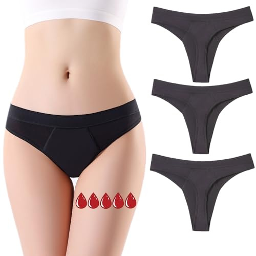ZVZK Period Underwear for women - Leak Proof Period Thongs,Heavy Flow Absorbent Period Panties, Menstrual G-Strings(L 3Black)