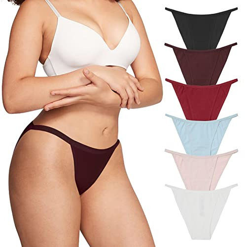 LEVAO Women's Bikini Panties Cotton Underwear, Plus Size High Cut String Ladies Cheeky Underwear Multipack 6 Pack