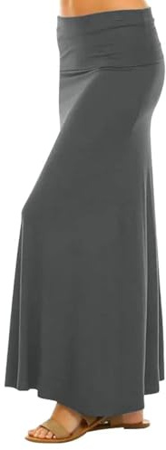 Sweet Hearts Maxi Skirt for Women- Comfy Foldover High Waist Long Flare A-Line Skirt Maxi Dress XS-3X Made in USA (Charcoal, X-Small)