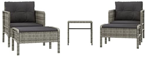 vidaXL Gartenmöbel 5-TLG. mit Kissen Lounge Sitzgruppe Gartenset Rattanmöbel Sitzgarnitur Sessel Hocker Couchtisch Garnitur Garten Grau Poly Rattan