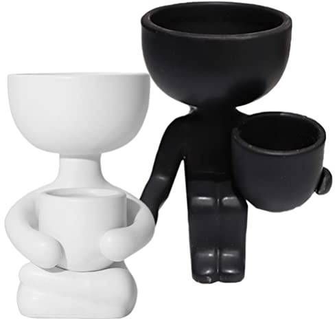 Alipis Weiß Keramik Pflanztopf, Dekorativ, 2 Stück, für Sukkulenten | Kleiner Blumentöpfe mit Menschlicher Form, für Kleine Pflanzen und Kakteen, Robust, Zuhause oder Regal