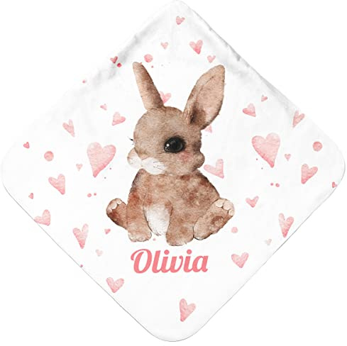 Pictogogo Baby Badetuch | Babyhandtuch mit Kapuze | Kuscheliges Baby Kapuzenhandtuch mit süßem Tiermotiv für sanftes Abtrocknen nach dem Baden oder Schwimmen (Hase)