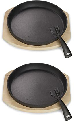 ECHTWERK Juego de 2 sartenes de hierro fundido, Sartén con tabla de servir, Mango desmontable, Ya cocida, Apta para hornos, parrillas y barbacoas, Ø 25 cm