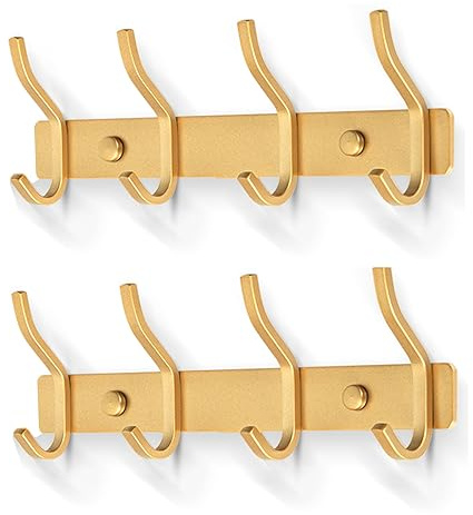 MEIJO Garderobenhaken Edelstahl, Hakenleiste Kleiderhaken Wand mit 4 Haken, Garderobe Garderobenleiste Wandgarderobe für Schlafzimmer Bad Küche (Golden, 4 Haken 2 Stück)