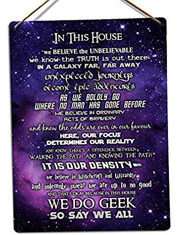 Novelty Metal Tin Sign 12x16, In This House We Do Geek (Stars) Twine Home Decor Wall Decor Birthday Gift Garden Yard Signs Vintage Printing Plaque