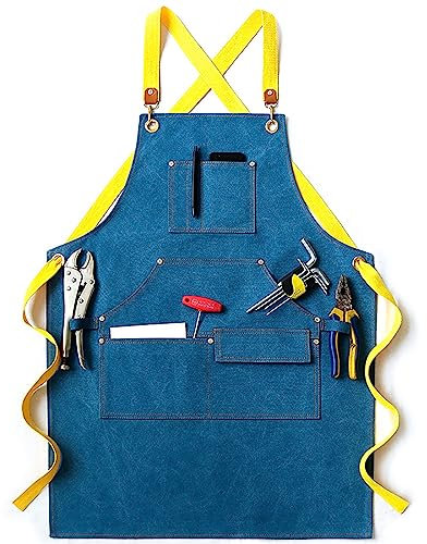 SLDAGe Grembiule Saldatore Professionale, Grembiuli da Lavoro Resistente con Tasche per Utensili, Grembiuli Cucina Donna/Uomo Durevole Adatto per Casa Lavoro Campeggio all'Aperto,Blu