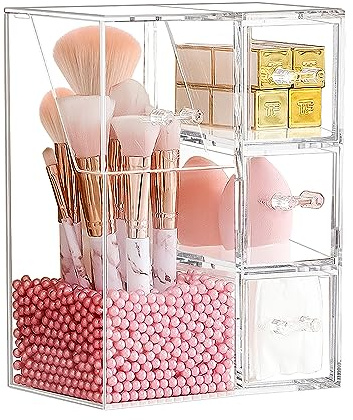 Andchi sminkredskap förvaring kosmetisk borste arrangör sminkborstar behållare bägare dammtät arcyl transparent kartong med rosa pärla