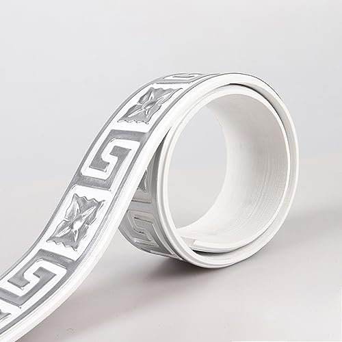 Guest Ruyunlai Bordüre selbstklebend 1 - Silber 5 x 300 cm zum Aufkleben für Wohnzimmer Küche Badezimmer Tapetenrahmen Abnehmbare Wasserdicht Bodenleiste Verdicken PVC Dekorative Bordüre