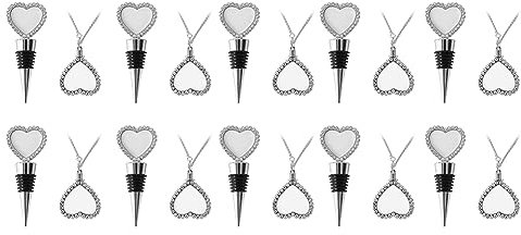 FURREN 10PCS Sublimation Blank Wine Bottle Stoppers, Reusable Wine Stoppers Detachable Necklace for Gift, Bar, Party, Wedding Easy Install