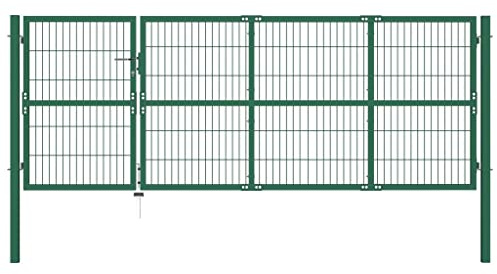 Festnight gartentor Metall Doppeltor Gartentor Doppelflügeltore Metall Gartentür Zauntor Gartenpforte Hoftor Gartenzaun Tor Flügeltor Abschließbar Grün 350 x 120 cm