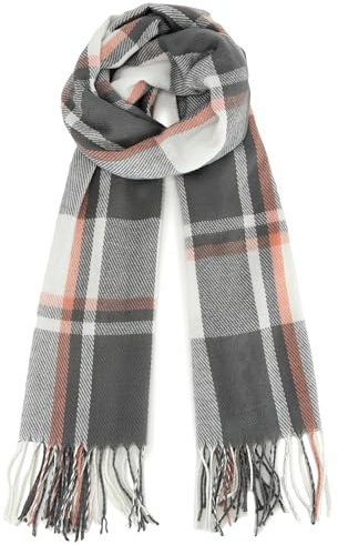 Miss Lulu Sciarpa Uomo Invernale a Scacchi, Lunga e Morbida, 200 x 60 cm, Classica e Calda (Grigio)