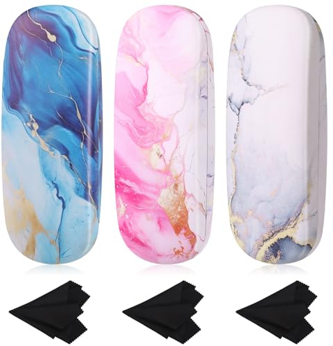 Xialvyu 3 PCS Hard Shell PU Leather Glasses Case with Cleaning Cloth