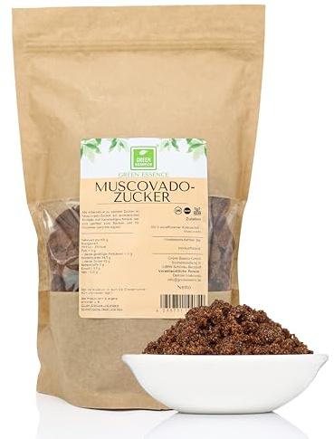 Muscovado Zucker 1kg roh unraffiniert Braun Mascobado von Green Essence | Muscovado-Zucker, Brauner Zucker zum backen Naturbelassen, Dunkel Vollrohrzucker Amerikanisch Mascobado 1 kg