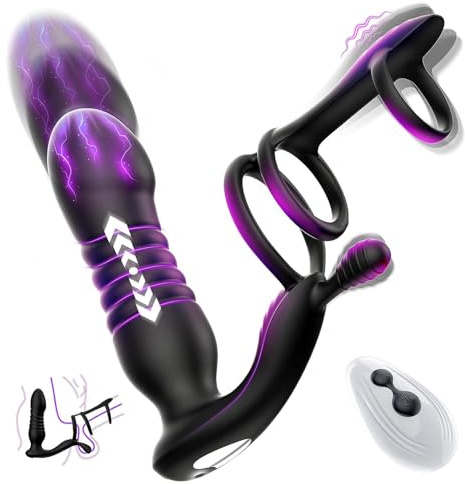 LYAMais Analvibratoren für Männer 3 IN 1 Analplug Prostate Stimulation Massager Verfügt über 10 Vibrationsschockmodi Sex Spielzeug für die Männer Dualer Penisring mit Fernbedienung Analstimulation