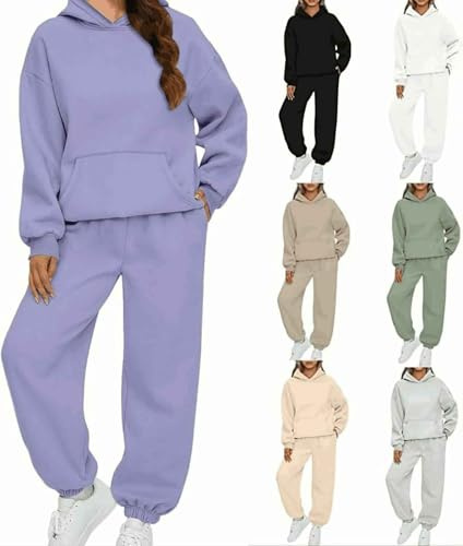 Earnmore Damen Hausanzug mit Kapuze 2 Teile, Damen Jogginganzug Set Sweatshirt mit Hose Elegant Freizeitanzug,Sport Hosenanzug Langarm Hoodie Hausanzug