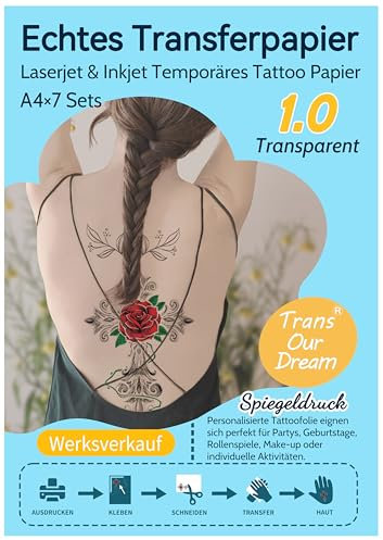 TransOurDream A4X7 Sets,Inkjet/Laser Transparent Tattoo Papier DIY Tattoo Folie Zum Bedrucken,für Kerzen,Tattoo Temporäres Transfer,Decal Papier，Transferpapier(D-11-1.0-7)