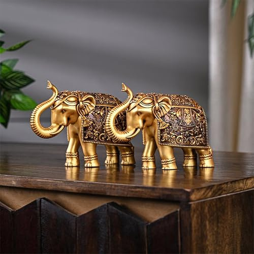 Artarium Royal Elephant Figurine Set of 2 (12,4 cm), Glücksbringer Elefant Statue für Wohnungsdeko, Wohnzimmer & Büro Tisch Dekoration, Feng Shui Vastu Tierfigur, Deko Showpiece & Geschenkidee