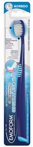 Emoform Spazzolino Sensibilità e Smalto con Setole trattate ai Sali Minerali da 2300 Punte Morbide per una Pulizia Delicata - Spazzolino Morbido per Denti Sensibili e per una Protezione dello Smalto