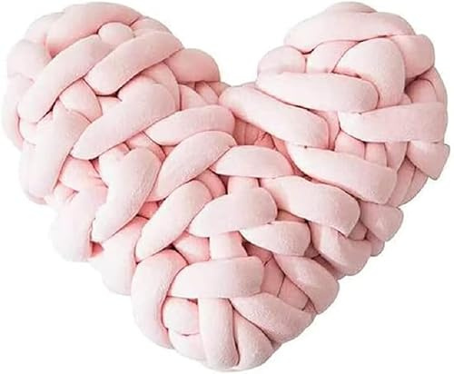Shidongbla Herzförmiges Knotenkissen, handgewebtes Knotenkissen, weiches Plüschknotenkissen, für Zuhause, Büro, Sofa, Dekoration (Rosa)