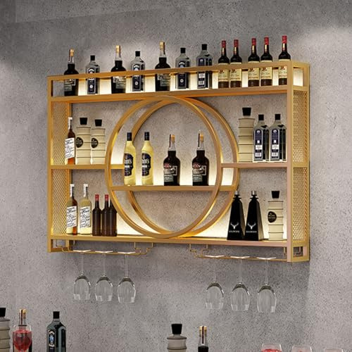 Modernes Wand-Weinregal Mit LED-Beleuchtung, Metall- Und Glas-Design Für Bar-Einheiten, Restaurants Und Zuhause, Vereint Elegante Präsentation Mit Hochwertiger Aufbewahrung(Gold,47.2in/120cm)