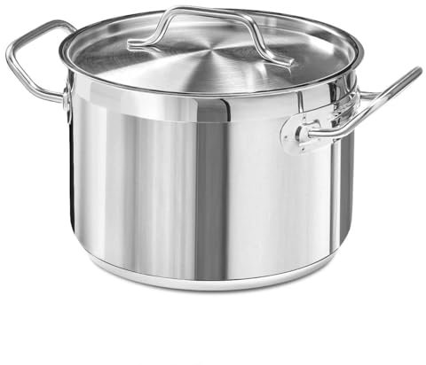 Forgast Edelstahltopf, Kochtopf, mit Stahldeckel, Stabiler Boden für alle Herdearten, Höhe 14cm, Durchmesser 20cm, Fassungsvermögen 4.4 l, Langfristige Temperaturerhaltung, Professionelle Gastronomie