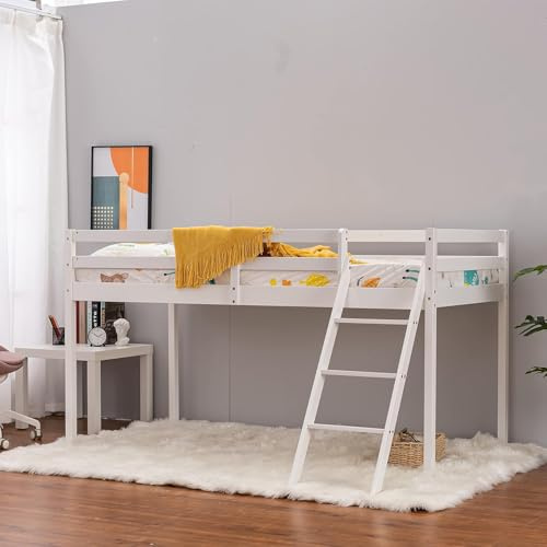 Panana Loft Bunk Bed Mid Sleeper Wooden Cabin Bed, 3FT Single Bed for Kids, Grey, for Kids, 01-Type (White)