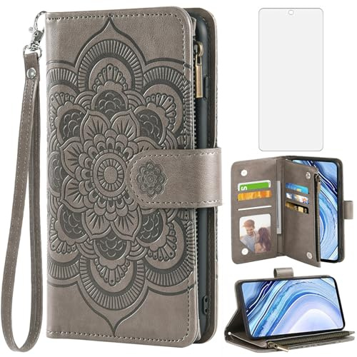 Asuwish Funda para Xiaomi Redmi Note 9 Pro/Note 9s/Note9 Pro MAX/Poco M2 Pro con Cristal Templado Protector Pantalla Libro Cuero Piel Tarjetero Soporte Note9S Note9Pro 4G Tapa Carcasa Capa Case Gris