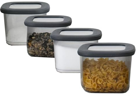 Vorratsdosen mit Deckel luftdicht diverse Sets Küchenorganizer Aufbewahrungsbox BPA frei stapelbare Vorratsbehälter für sämtliche Lebensmittel wie Zucker Mehl und Müsli (4x 550ml & 1x HLKauf-Block)