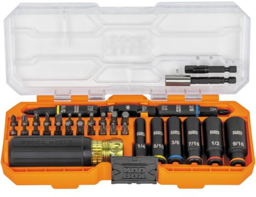 Klein Tools 32502HD KNECT Impact-Rated Screwdriver and Socket Set with MODbox Case, 41-Piece, 26 Bits, 6 Deep Well Sockets, Accessories, and Handle