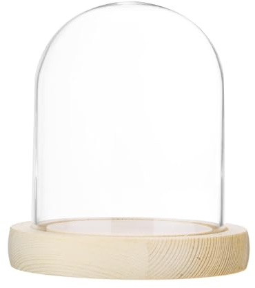 M METERXITY Cloche Glass Dome, 3.9x3.1 Glass Display Case with Wooden Base for DIY Snow Globes/Small Plants/Flowers/Candles/Models/Souvenirs, Tabletop Centerpiece [Wood]