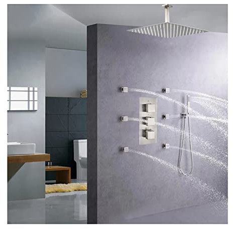 SBCGFY Shower Jets System Brushed, Concealed Modern Shower Faucet Set for Bathroom with High Pressure Rain Shower Head and Handheld Shower Head (A 16inch)