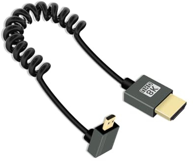 YANBORONSN Cavo a spirale micro HDTV 8K, cavo micro HD TV a spirale corta per HD TV, cavo HDTV2.1 Supporta 8K@60Hz, 48Gbps, per fotocamera, tablet (2,2 piedi)(salita)
