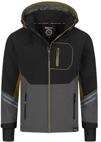Rock Creek Giacca softshell da uomo per attività all'aria aperta, giacca a vento, giacca di transizione, anorak con cappuccio, giacca antipioggia, giacca invernale da uomo, giacca H-344, marrone