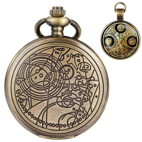 Tiong Reloj de bolsillo con caja de bronce, cuarzo, esfera blanca y cadena para hombre, colgante retro, Set-07, Estilo vintage