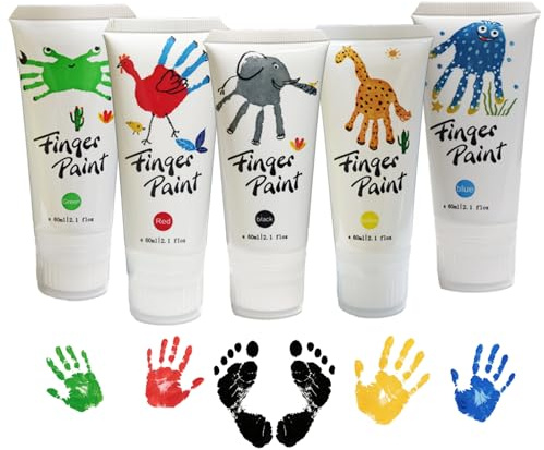 Ezezuse ​Peinture au Doigt Enfant Lavable 5 Couleurs, 60ml/Tube, Non Toxique, Peinture Artisanale​, Children's Finger Paint, Foot print paint, Cadeaux de Noël, Cadeaux Pour le Premier Anniversaire