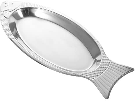 WEKADRIN Fish Serving Dish Stainless Steel Plate with Textured Surface Decorative Steaming Tray for Cooking