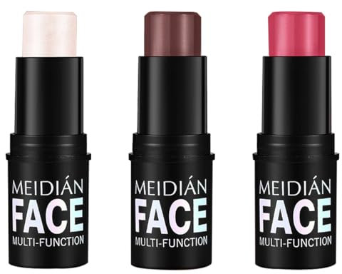 HAMKU Barra de contorno facial de 3 piezas, iluminador de contorno, rubor de belleza en barra, barra de maquillaje ligera y resistente al agua, maquillaje suave y natural de larga duración.