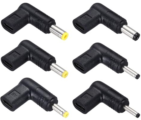 sourcing map 6 Pcs USB 3.1 Type-C Female to DC Male Adapter, 5V Type C to DC3011 DC35135 DC4017 DC4817 DC5521 DC5525 Elbow Adapter for PD Power Bank PD Source