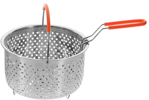 KICHOUSE Cestino Friggitrice in Acciaio Øcm Con Manico Sollevabile Contenitore Vapore e Scolapasta Design Densi Per Drenaggio Rapido e