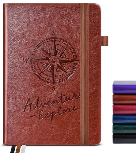 PAIBAS Vintage-Notizbuch aus Leder, kariert, 160 Seiten, A5 (14,7 x 21,6 cm), Innentasche, kleines Hardcover-Tagebuch für Schule, Arbeit, Reisen, Grafikraster-Notizbücher für Damen und Herren, Braun