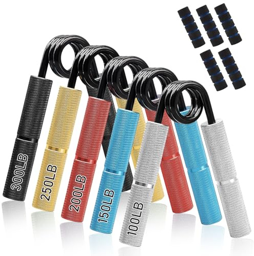 5 Pack Hand Gripper Set, Metal Grip Strength Trainers 45-136 kg | Non-Slip Aluminium Hand Grips with Protective Case for Finger, Wrist and Forearm Training, Home, Gym and Fitness, 100-300LB