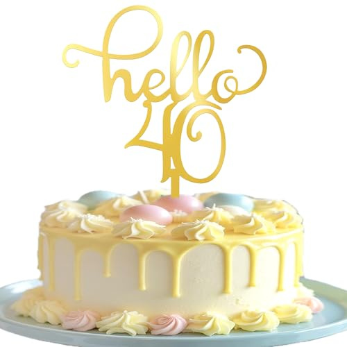 Xsstarmi 3 Pack Hello 40 Cake Topper Gold Mirrored Acrylic Cake Pick Cheers to 40 Years Cake Decorations for Happy 40th Birthday Anniversary Celebrations Party Cake Decorations Supplies