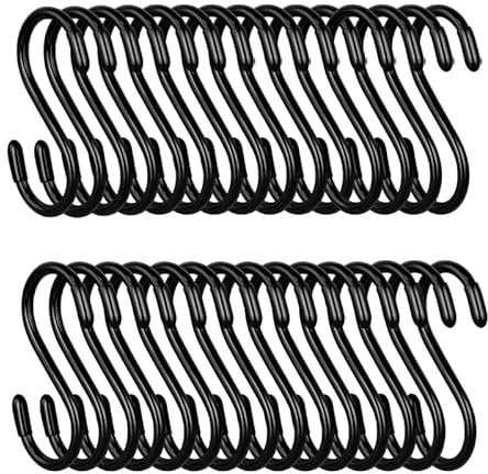 30 Stück 7,6 cm robuste S-Haken, schwarze gummierte S-Haken, rutschfest, stabile Metall-S-Haken für Küche, Bad, Werkstatt, Büro, Gartengeräte, Pflanzen, Kleidung, Taschen, Tassen, Pfannen, Handtücher