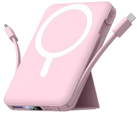 Azmuth Power Bank, für Magsafe Powerbank iPhone 10000mAh mit Ständer, Rosa | Magnetische Kabellose Power Bank mit LED Display, Schnelllade Externe Akkuspack für iPhone 17/16/15/14/13/12/Pro/Pro Max