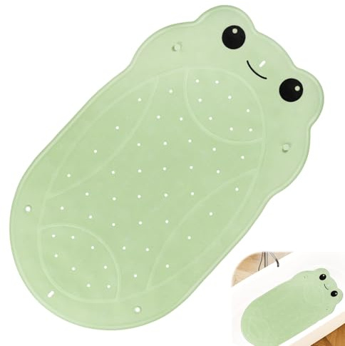 TranRantic Badewannenmatte rutschfeste für Kinder, 75 x 45 cm Froschförmige Duschmatte rutschfest Anti-Schimmel, Gummi Badematte für Baby, Kinder-Badewannenmatten mit starken Saugnäpfen (Grün)