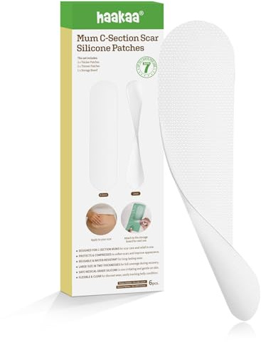 haakaa C-Section Scar Silicone Strips, Silicone Scar Patches for C-Section and Keloid Scars, Reusable Medical-Grade Silicone Strips, Includes Storage Case, Two Thickness (0.5mm*3 + 1mm*3)