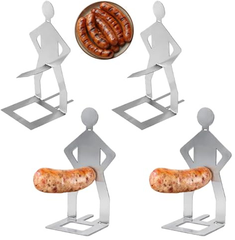 RAOLAWOBA 4 stycken korv grillställningar av rostfritt stål, rolig BBQ varmkorvhållare, Hot Dog BBQ Tools, kreativ stående man grillkorvhållare, för grillning, picknick, camping, lägereldfest
