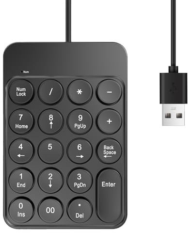 HVRFJXI Corded Numeric Keypad 19 Key Corded USB Number Pad External Numpad Portable Small Numeric Keyboard for Laptop Notebook Laptop Accessory
