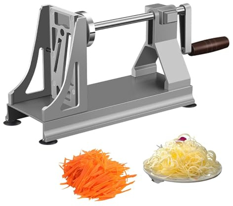 Manuellt roterande trumrivjärn - Handhållet grönsaksrivjärn med breddjustering och 3 blad för potatis, morötter och mer - halkfritt handtag för enkel användning
