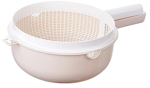 KESOTO Draining Basket Küchen Doppelschicht Abtropfkorb mit Griff Obst Gemüse Waschschüssel mit Sieb Tragbar Multifunktional für Küche Kühlschrank, Beige Weiß